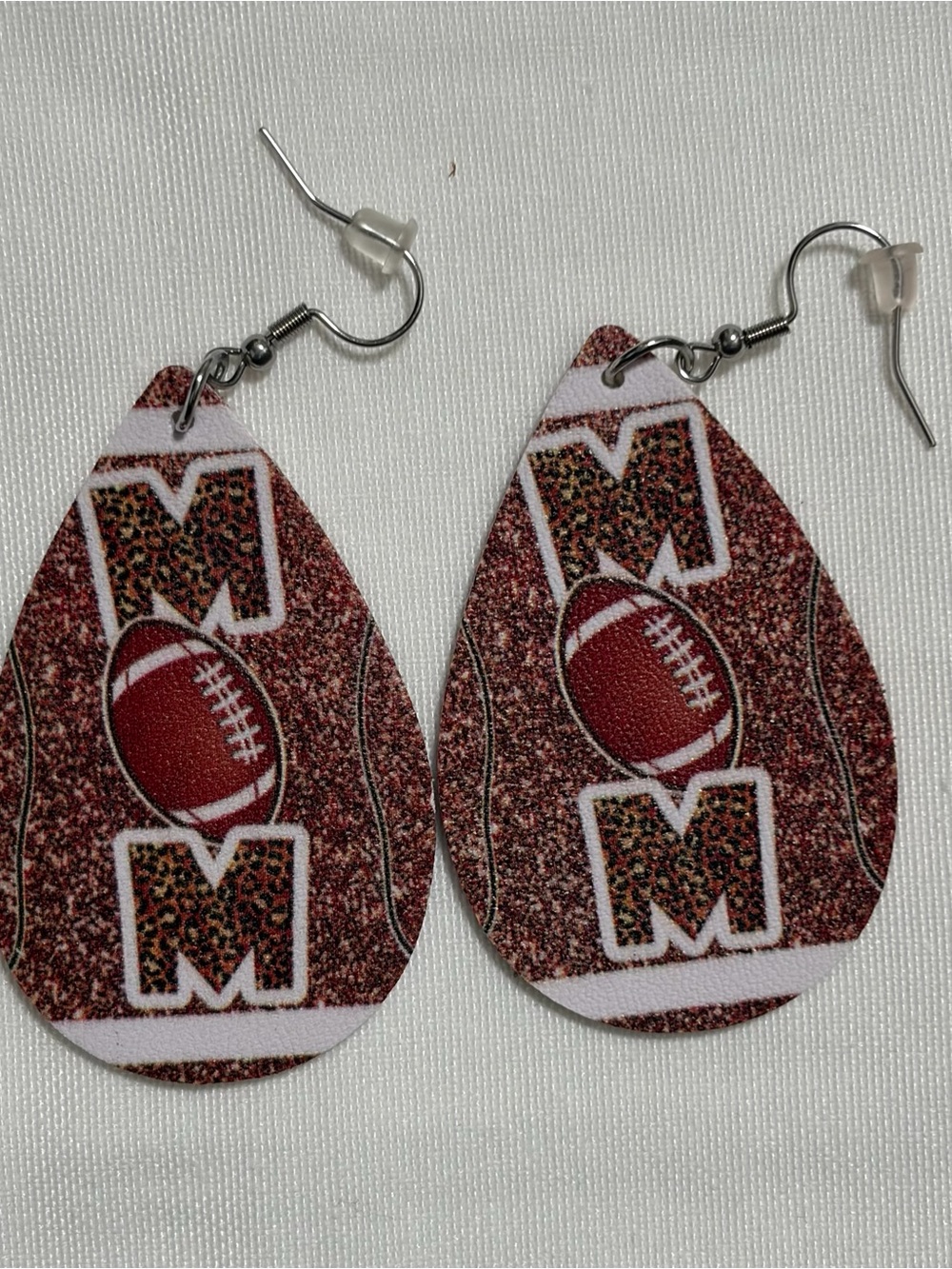 Teardrop Football Mom Print Dangle Earrings - Brown/Maroon